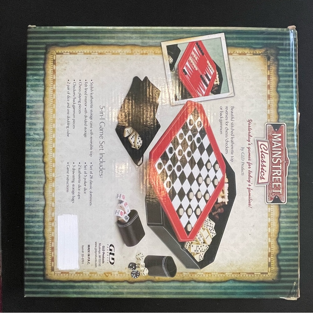 5~in~1 Game Set brand New, Chess, Backgammon, Dominoes, Poker Dice, Checkers